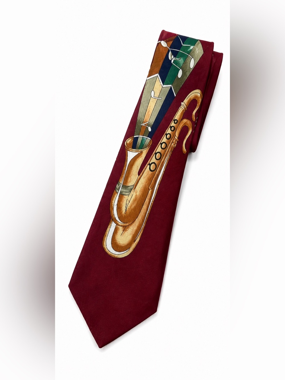 Elegant Burgundy Saxophone Pattern Tie